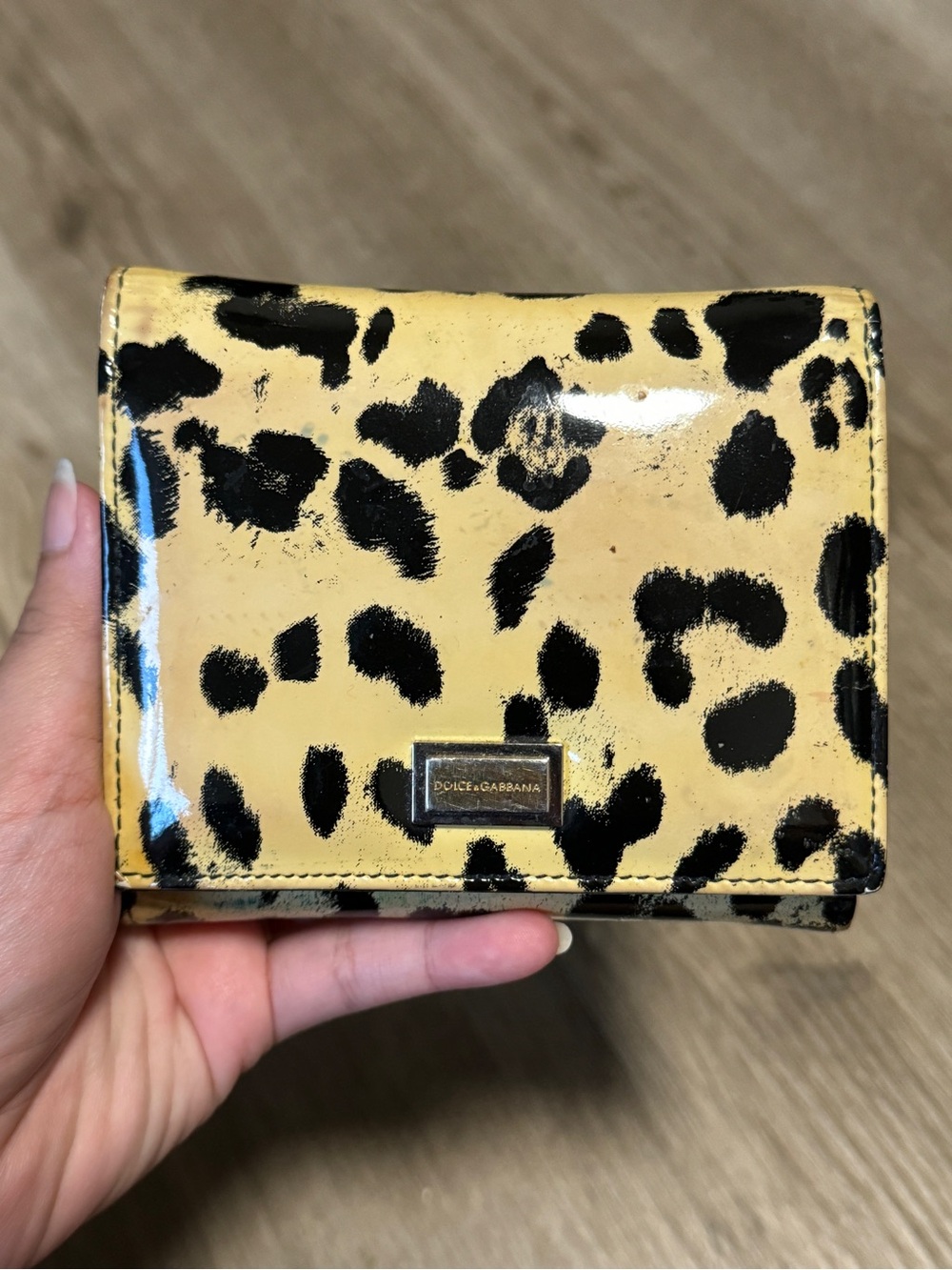 Dolce & Gabbana Yellow and Black Leopard Patent Card Holder